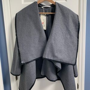 SOLD NWT Wool Blend Gray Blazer with Faux Leather trim